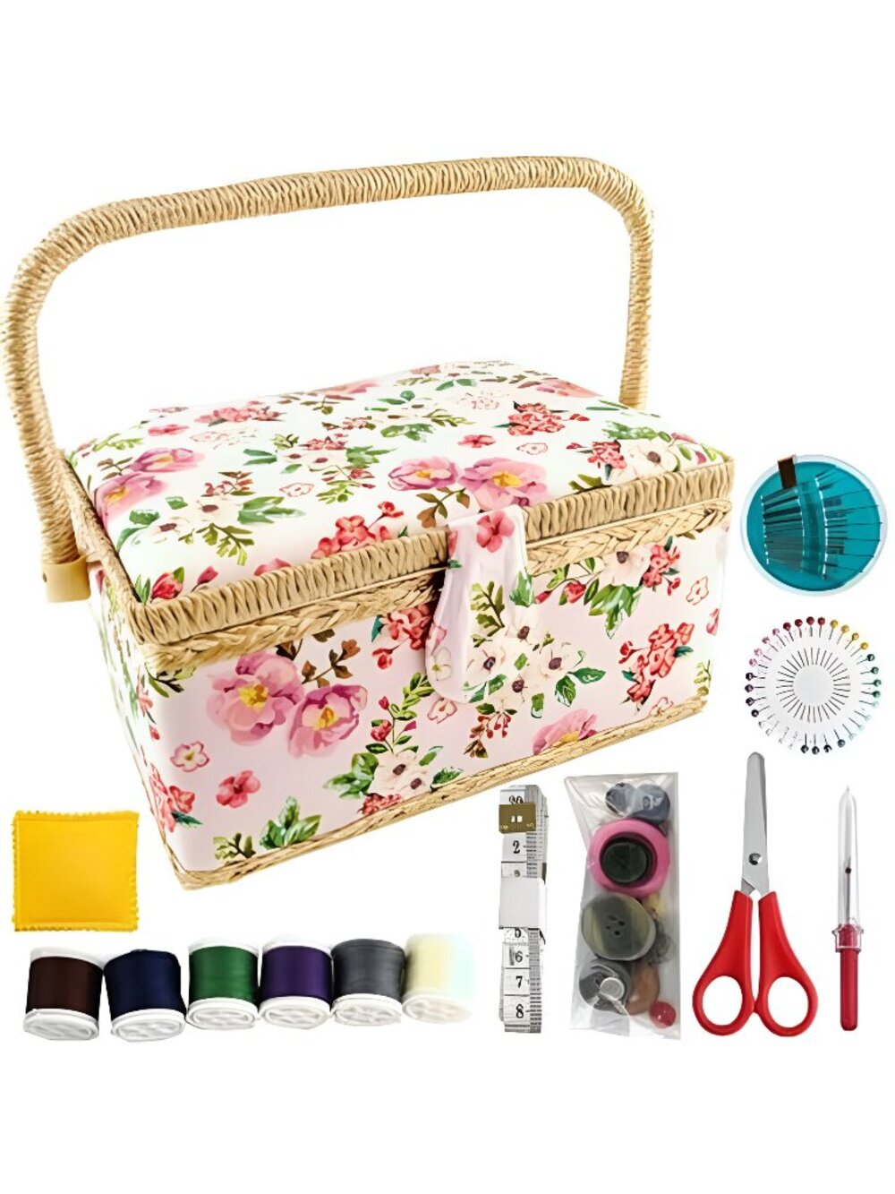Sewing Basket for Sewing Supplies, Wooden Sewing Kit Storage Box